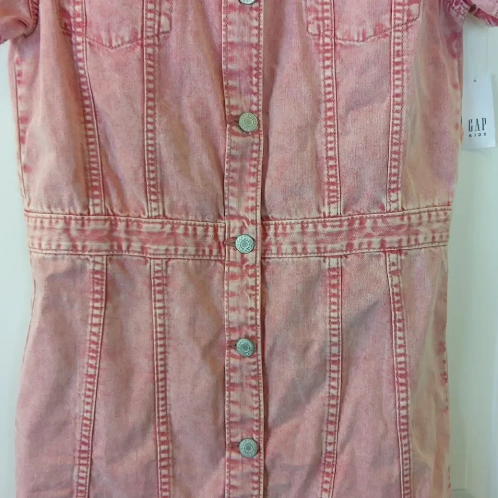 Gap girl red denim distressed short sleeve dress